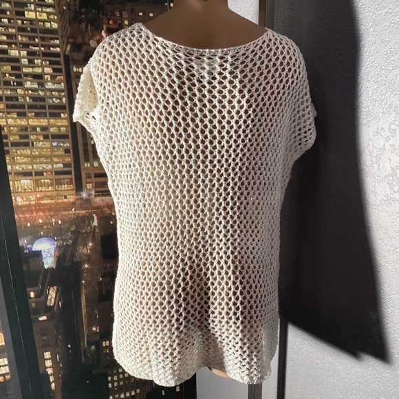 CONVERSE - vest: white sheer acrylic woven crochet open knit overlay - XL - Picture 15 of 16